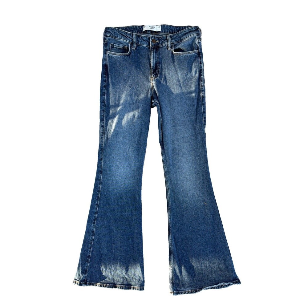 Hollister High Rise Flare Jeans Womens 10R W30 Medium Wash Denim Blue Retro Leg